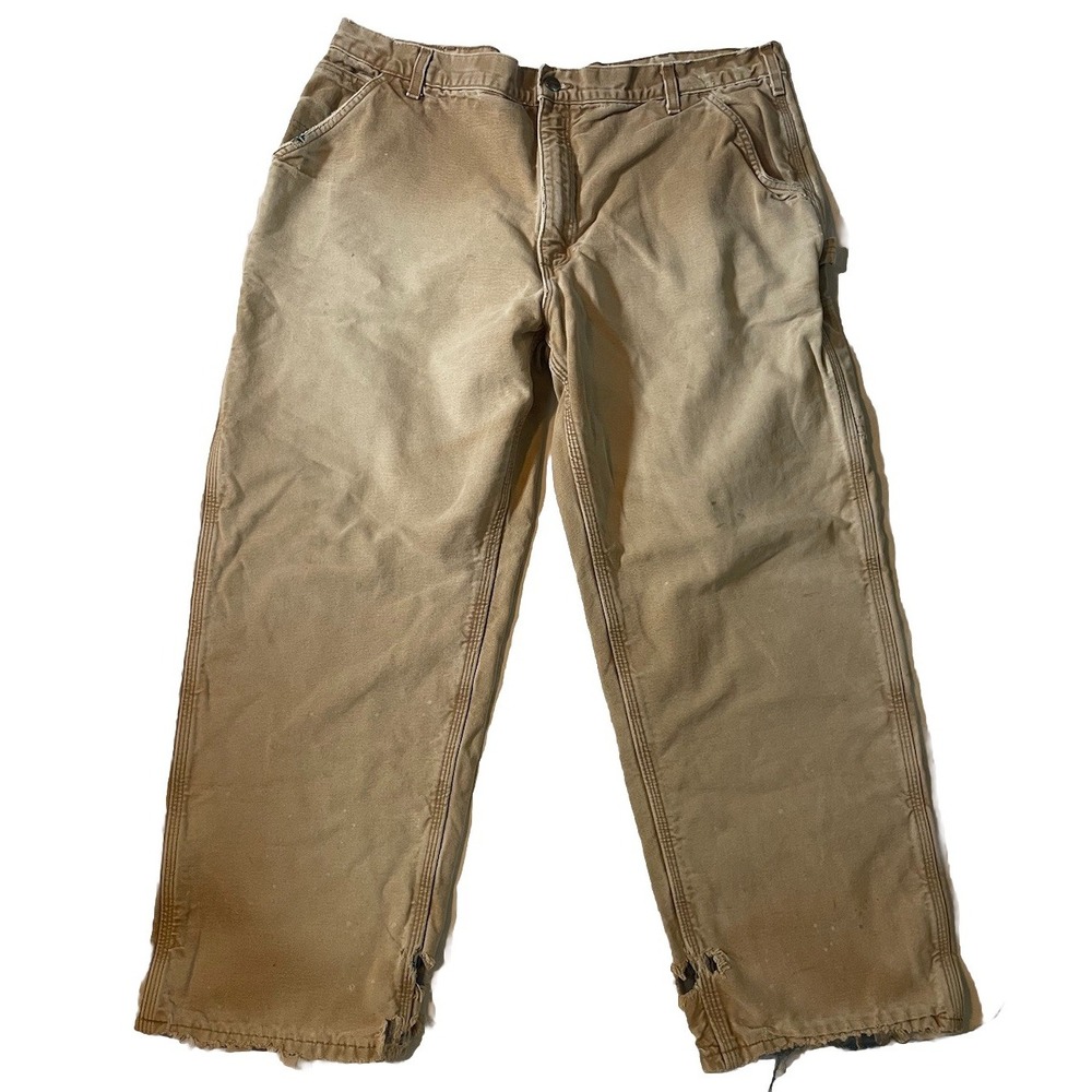 Vtg Carhartt B111 BRN Flannel Lined Canvas Work‎ Pants Men's 42x30 Distressed